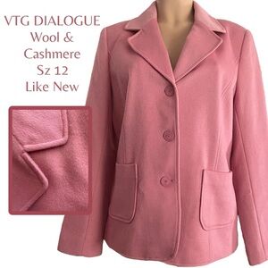 VTG DIALOGUE Pink Wool & Cashmere Blazer Suit Jacket Sports Coat Sz 12 Like New